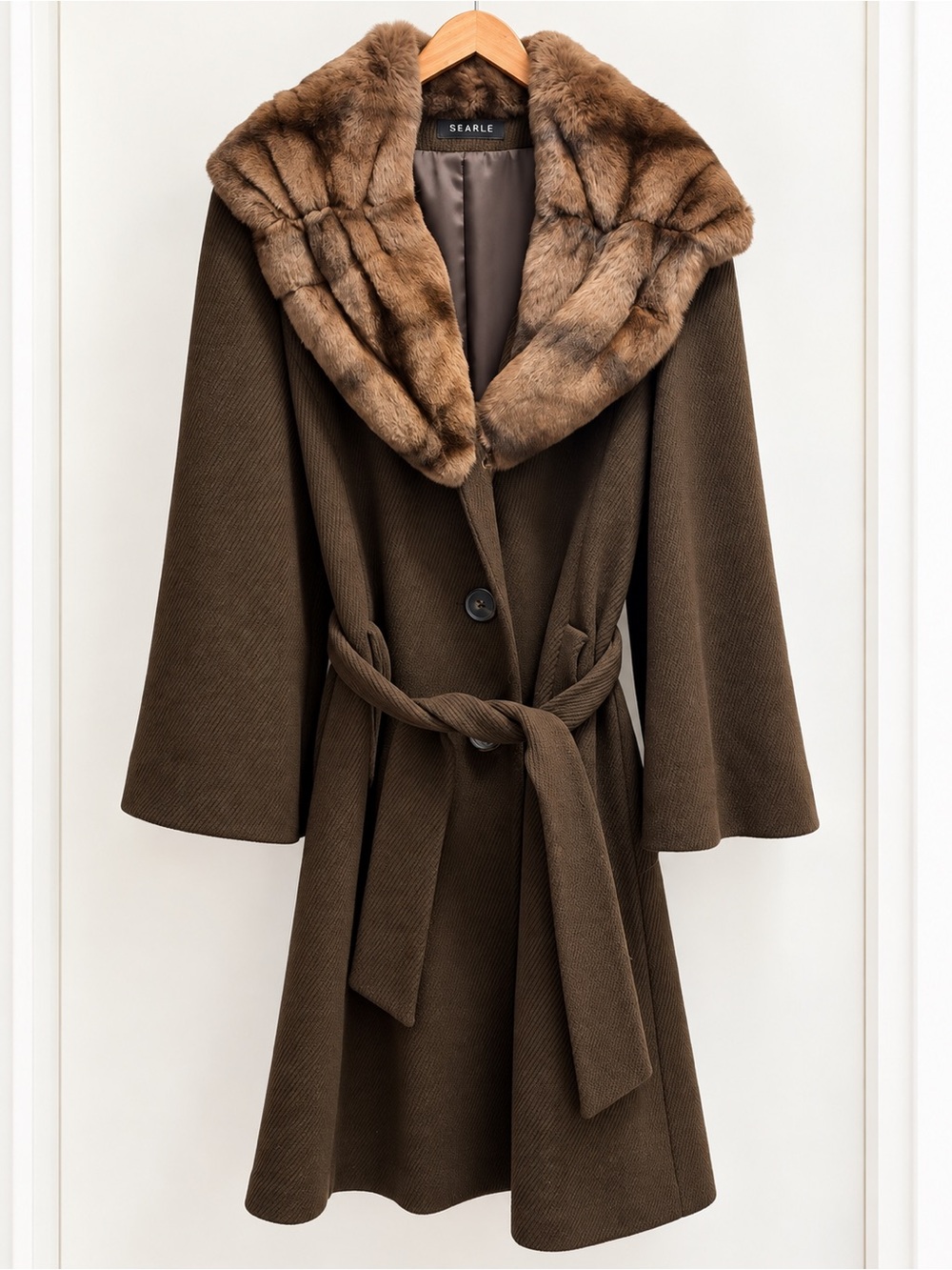 Searle Brown Wool & Rabbit Fur Coat Size 10